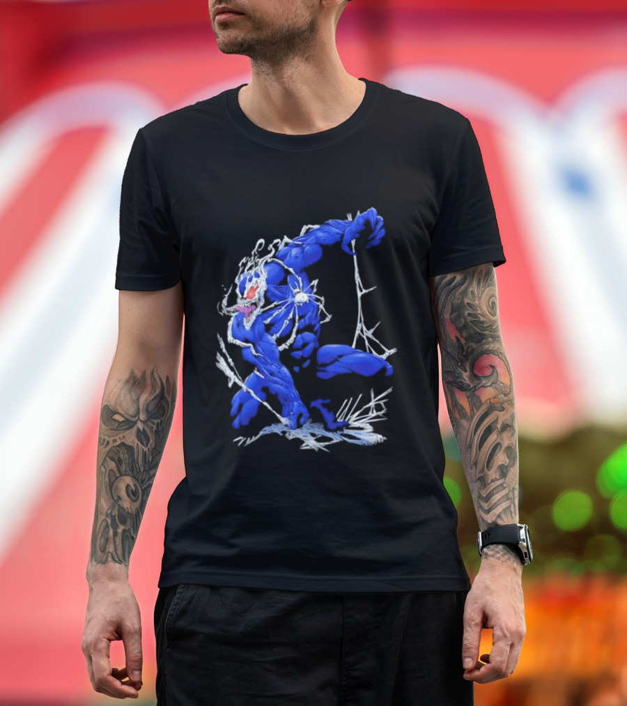Marvel Blue Venom Symbiote Crouching Dynamic Pose T-Shirt
