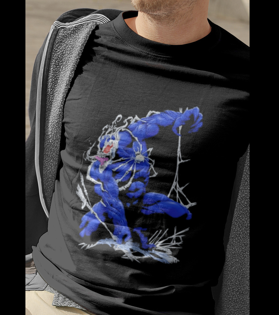 Marvel Blue Venom Symbiote Crouching Dynamic Pose T-Shirt