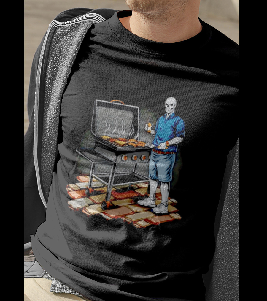 Skeleton Grilling BBQ With Beer And Burgers T-Shirt