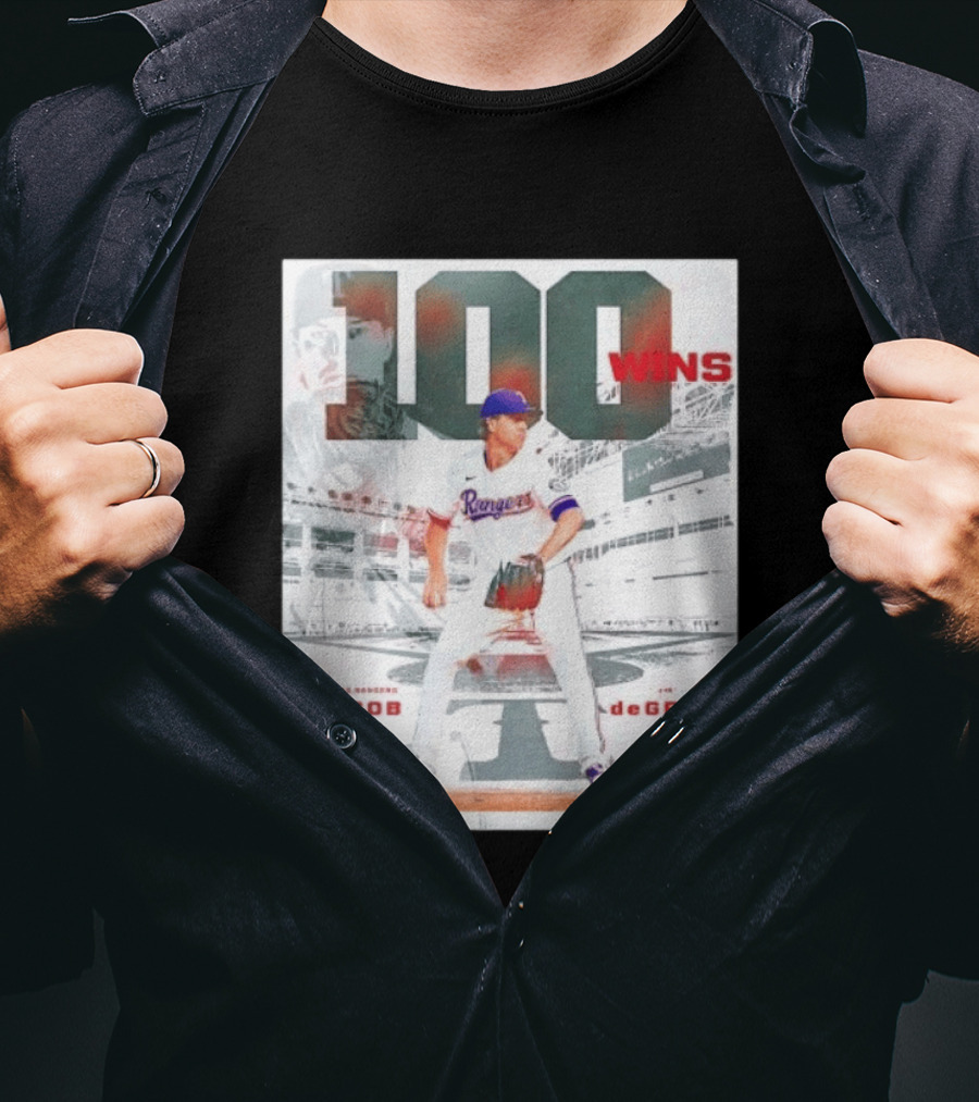 Texas Rangers Jacob DeGrom 100 Wins Achievement Baseball Celebration T-Shirt