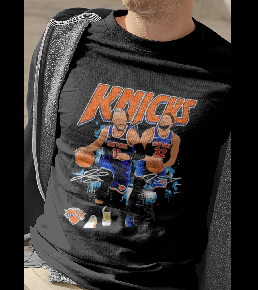 New York Knicks Jalen Brunson 11 Karl Anthony Towns 32 Dribbling Skills T-Shirt