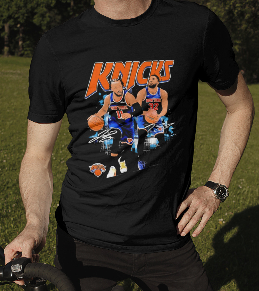 New York Knicks Jalen Brunson 11 Karl Anthony Towns 32 Dribbling Skills T-Shirt