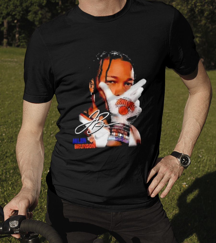 Jalen Brunson Knicks Gesture With Glove And JB Signature T-Shirt