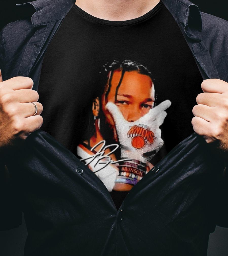 Jalen Brunson Knicks Gesture With Glove And JB Signature T-Shirt