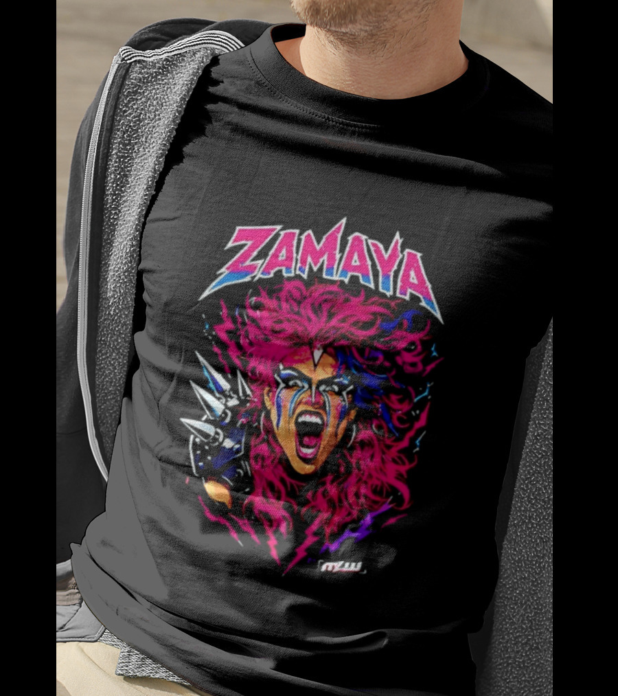Zamaya Warrior Screaming Pink Hair Spiked Shoulder Pad T-Shirt