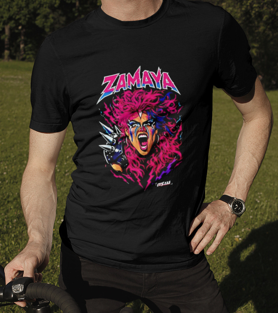 Zamaya Warrior Screaming Pink Hair Spiked Shoulder Pad T-Shirt