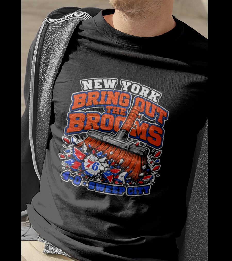 New York Bring Out The Brooms 76ers 4 0 Sweep City T-Shirt