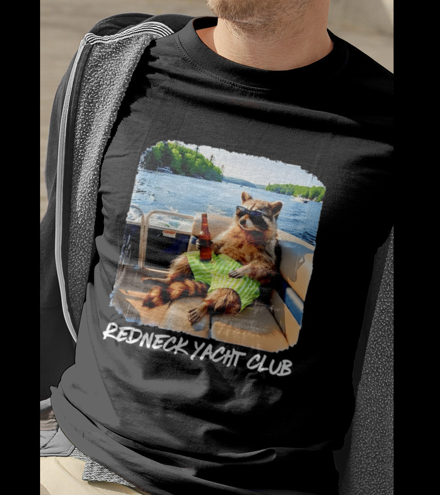 Redneck Yacht Club Raccoon Relaxing With Beer On A Boat T-Shirt