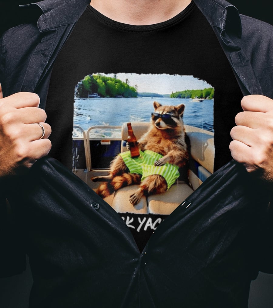 Redneck Yacht Club Raccoon Relaxing With Beer On A Boat T-Shirt