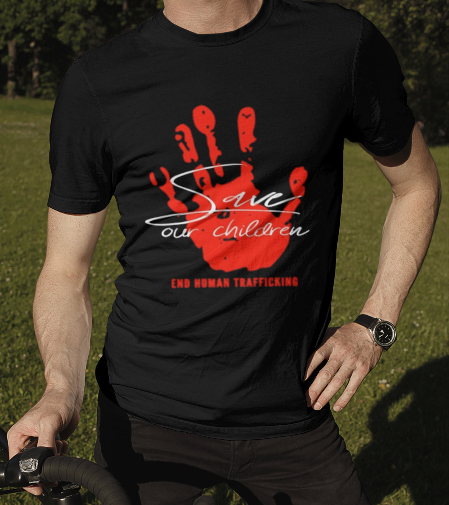 Save Our Children Red Handprint End Human Trafficking T-Shirt