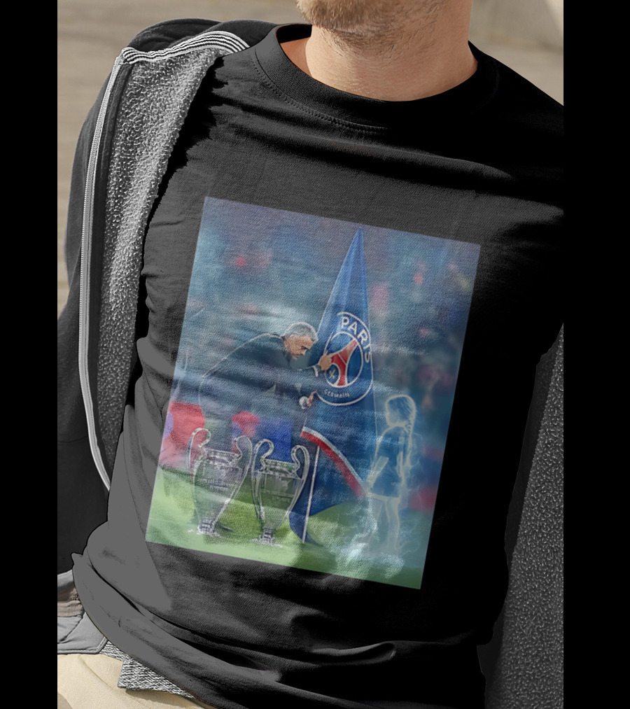 Paris Saint Germain Luis Enrique UEFA Trophies Team Flag T-Shirt