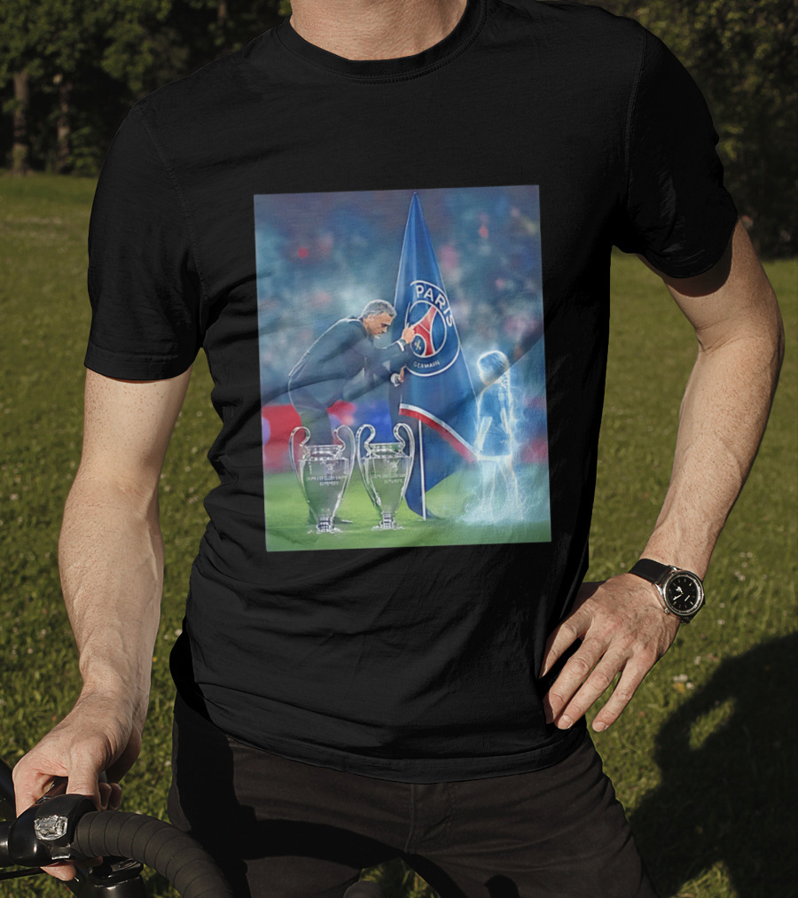 Paris Saint Germain Luis Enrique UEFA Trophies Team Flag T-Shirt