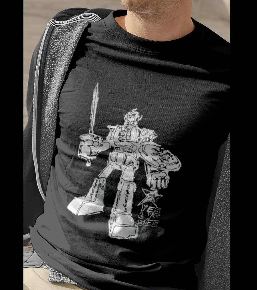 Yes Eye See Robot With Sword Shield Star T-Shirt