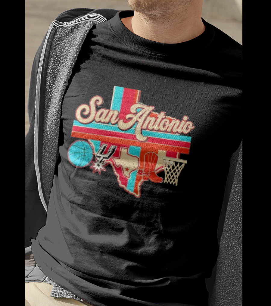 San Antonio Spurs Basketball Texas Map Iconography 2026 T-Shirt