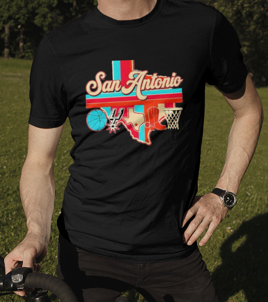 San Antonio Spurs Basketball Texas Map Iconography 2026 T-Shirt