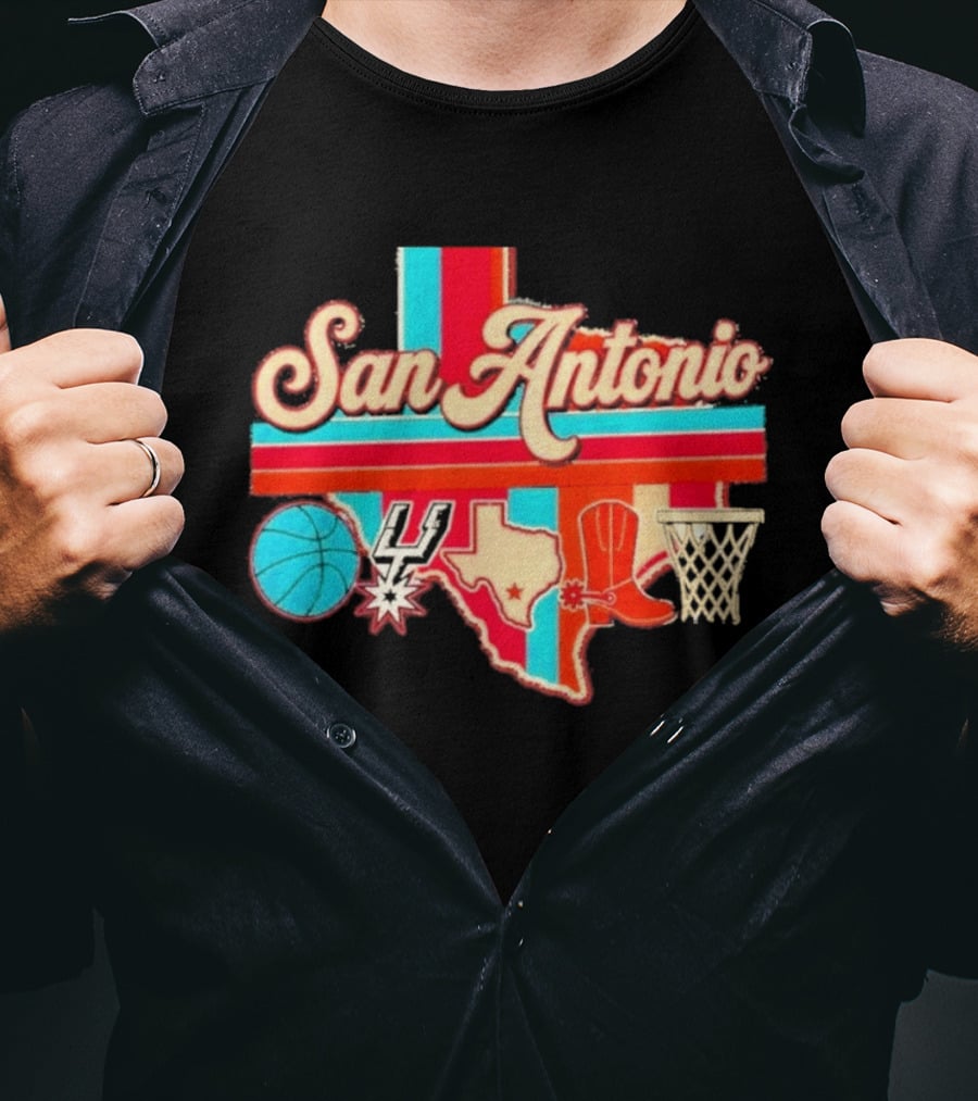 San Antonio Spurs Basketball Texas Map Iconography 2026 T-Shirt