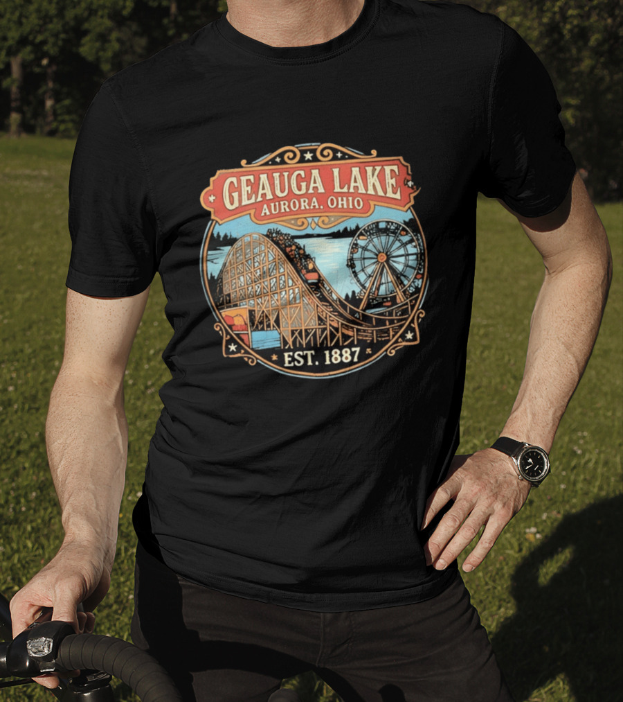 Geauga Lake Aurora Ohio Est 1887 Roller Ferris Wheel Amusement Park T-Shirt