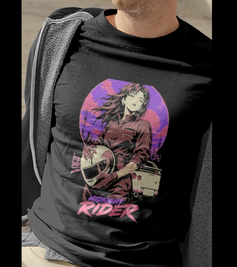 Midnight Rider Girl Racing Vintage 80s Style Retro Sunset Car Helmet T-Shirt