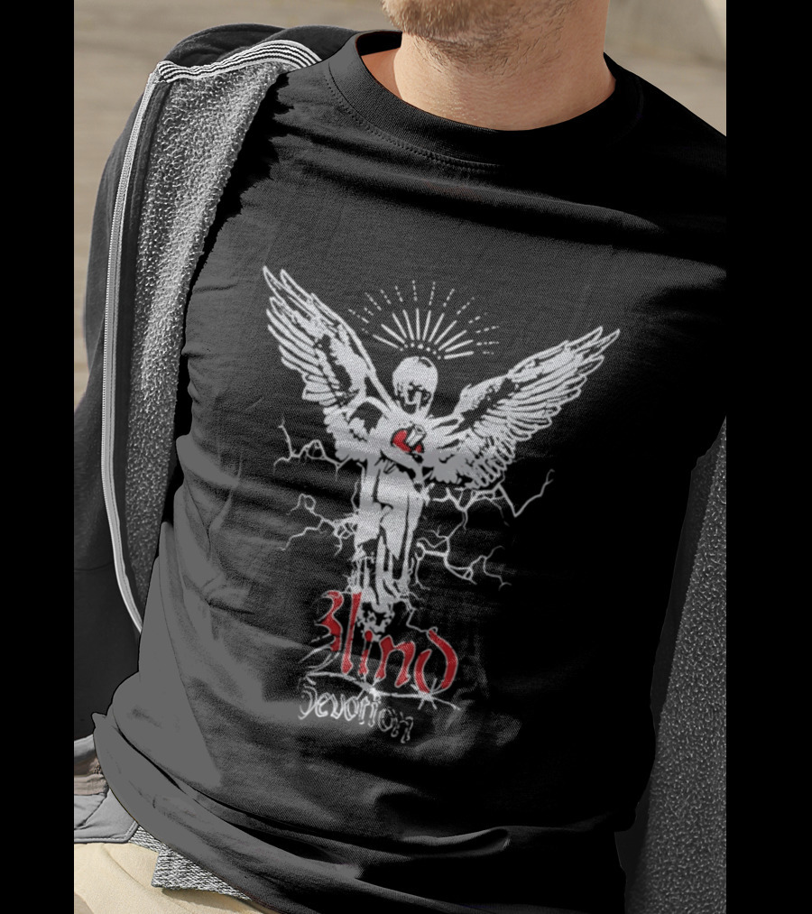 Blind Devotion Winged Angel With Sacred Heart And Halo T-Shirt