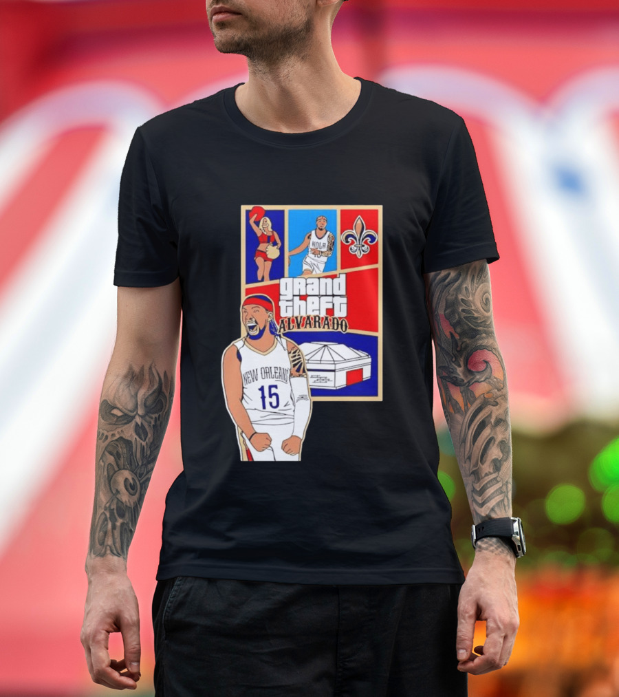 Grand Theft Alvarado New Orleans NOLA 15 Fleur De Lis Basketball T-Shirt