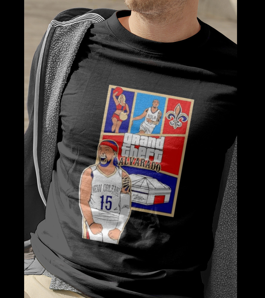 Grand Theft Alvarado New Orleans NOLA 15 Fleur De Lis Basketball T-Shirt