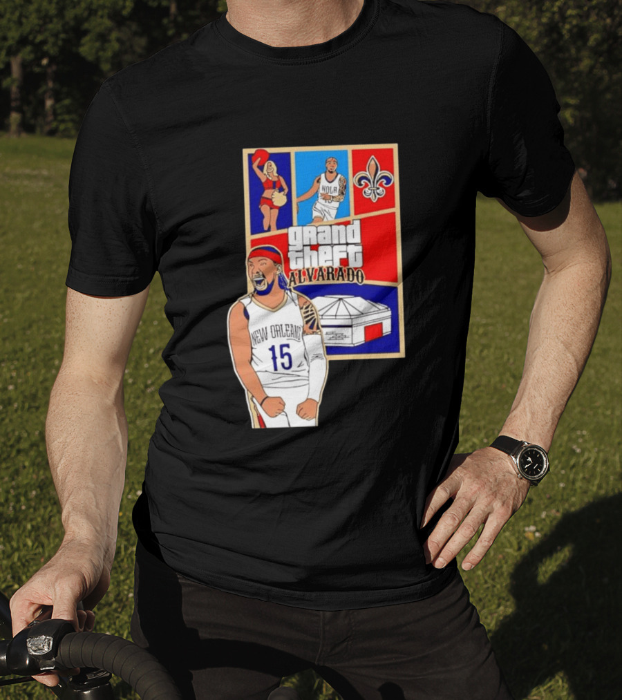 Grand Theft Alvarado New Orleans NOLA 15 Fleur De Lis Basketball T-Shirt