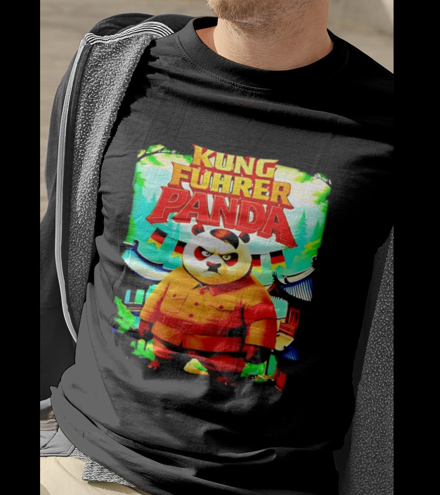 Kung Fuhrer Panda Military Styled Bear With Flags T-Shirt