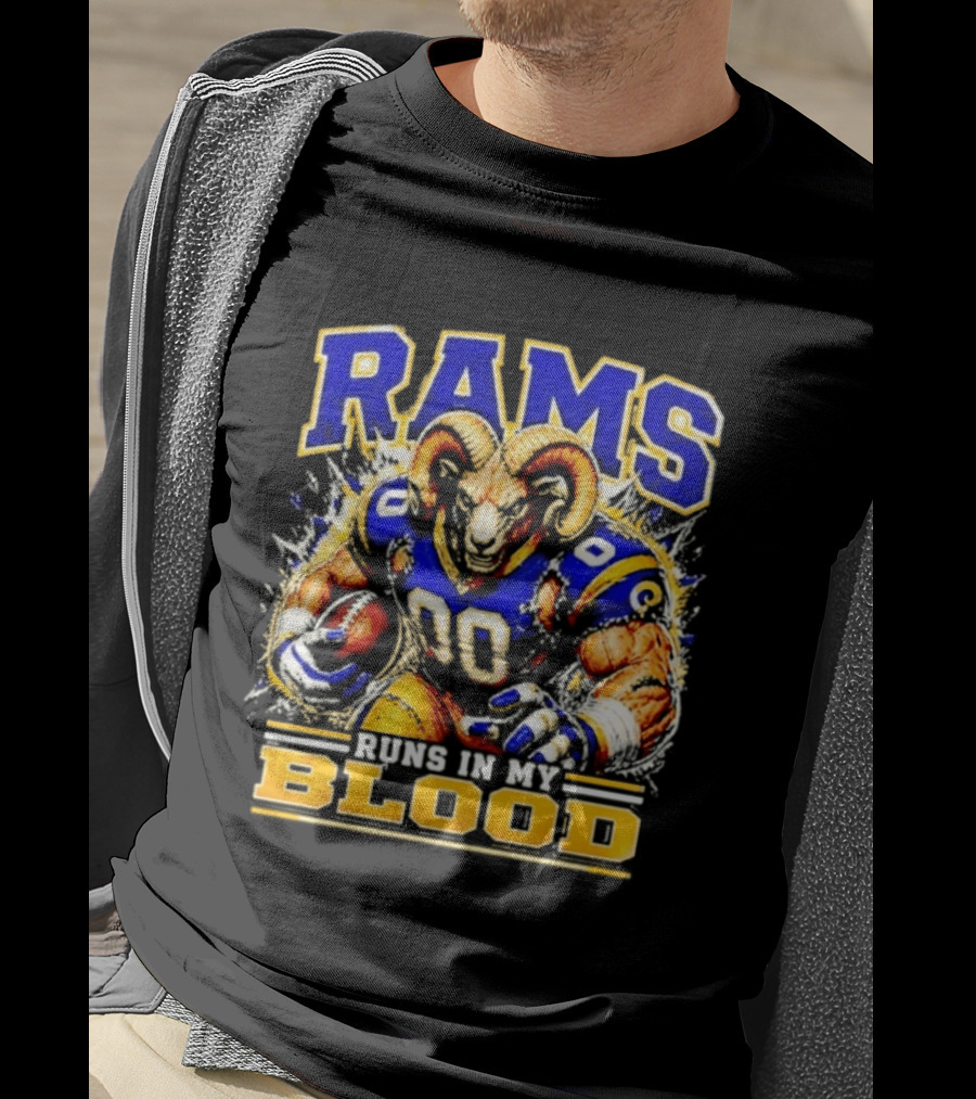 Rams Runs In My Blood Football Player T-Shirt