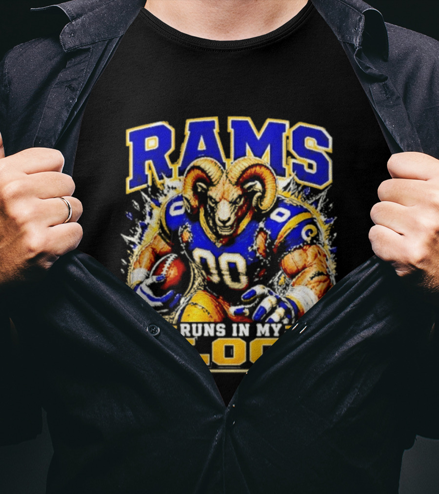 Rams Runs In My Blood Football Player T-Shirt