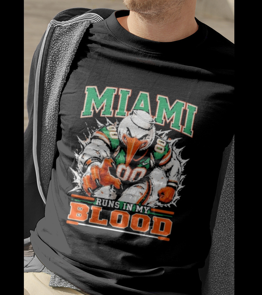 Miami Hurricanes Runs In My Blood Sebastian The Ibis NCAA Football T-Shirt