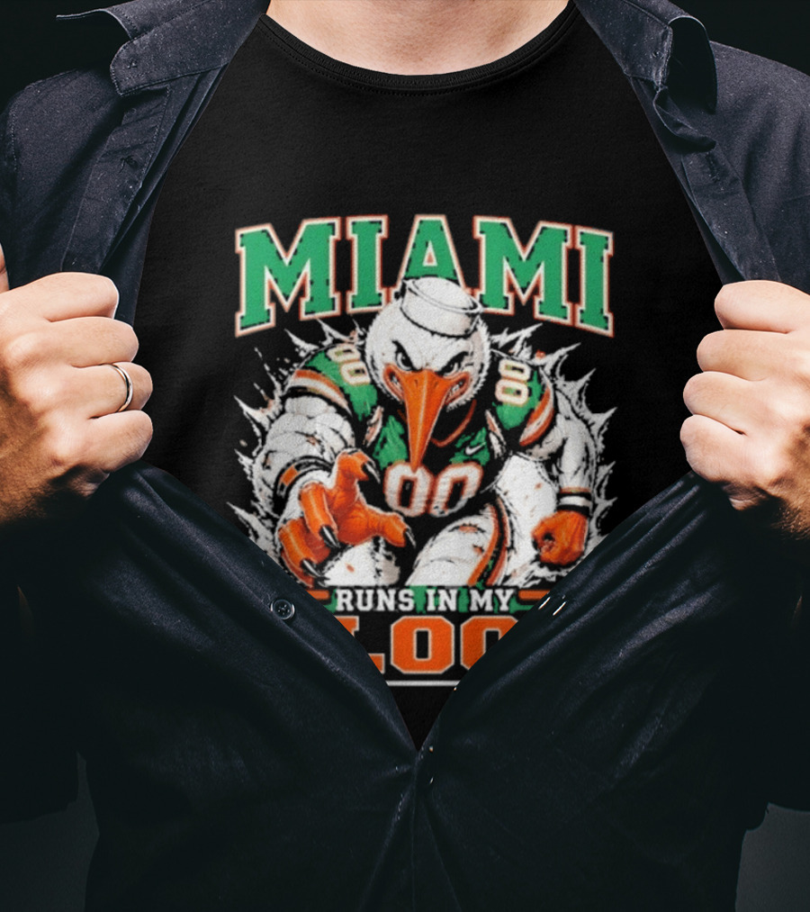 Miami Hurricanes Runs In My Blood Sebastian The Ibis NCAA Football T-Shirt