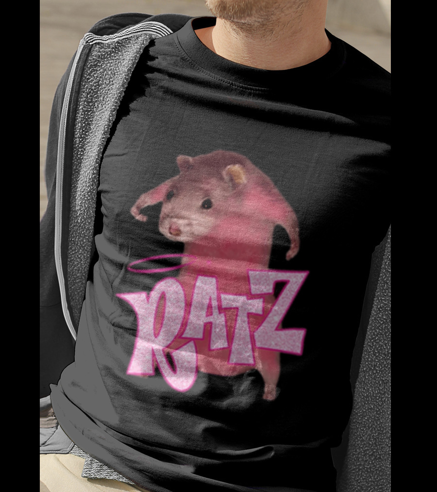 Ratz Pink Rat Meme Funny Text Bold Letters Halo T-Shirt