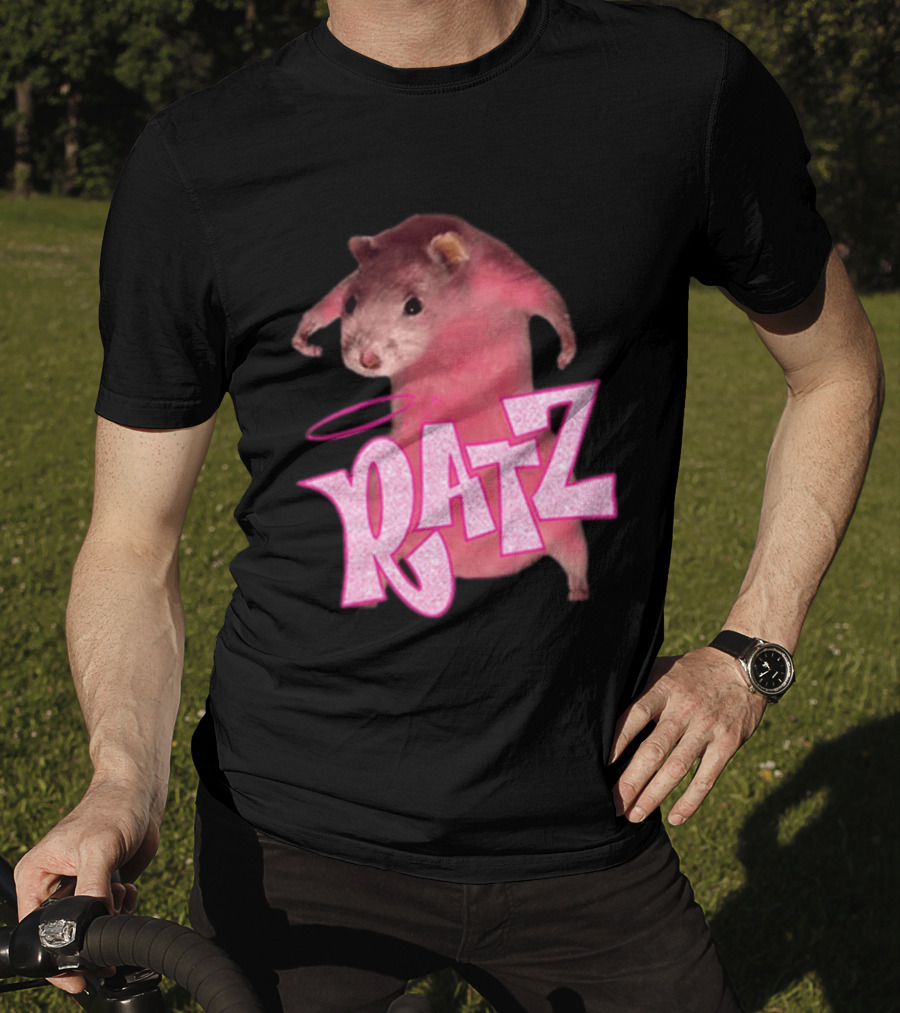 Ratz Pink Rat Meme Funny Text Bold Letters Halo T-Shirt