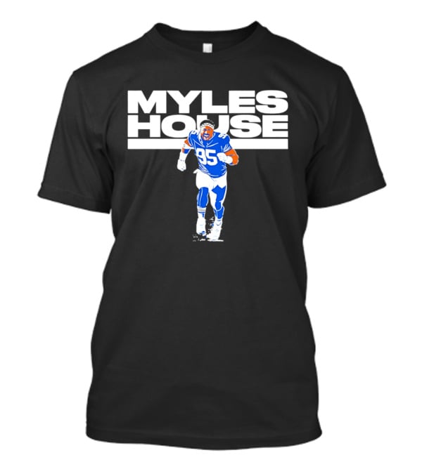 Myles Garrett Myles House 95 Football Player Blue And White T-Shirt