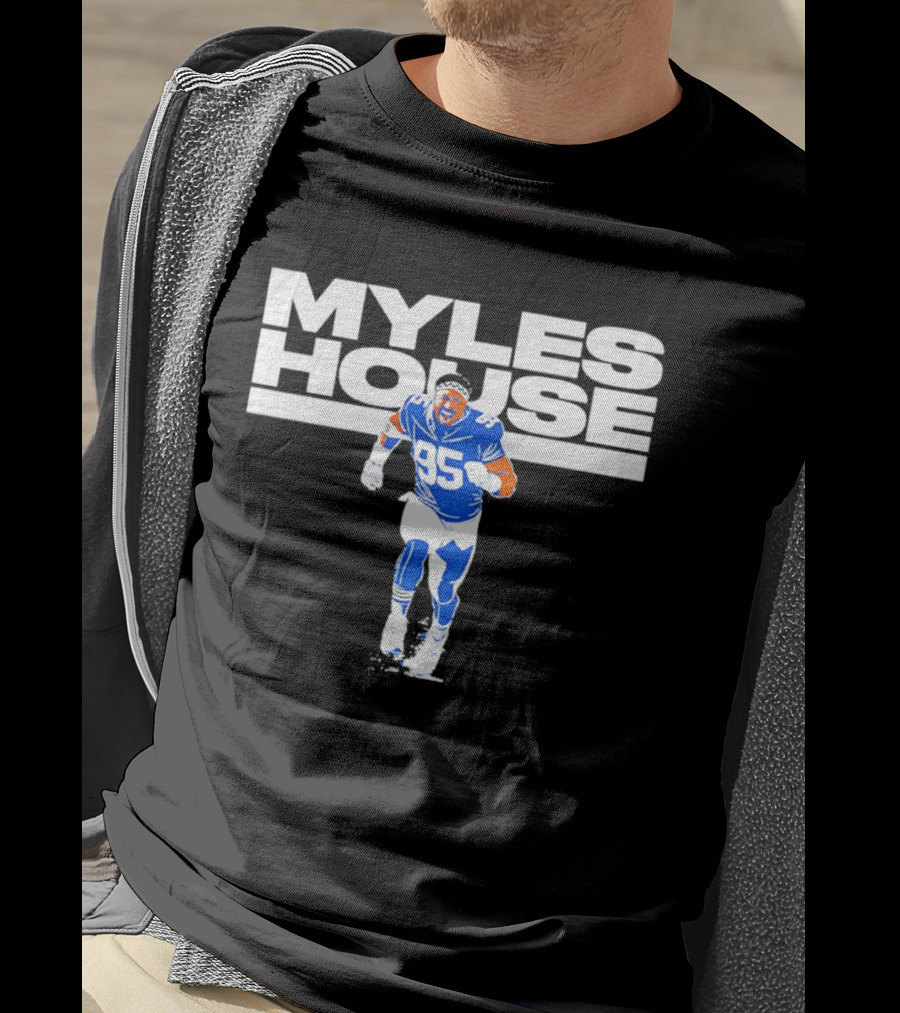 Myles Garrett Myles House 95 Football Player Blue And White T-Shirt