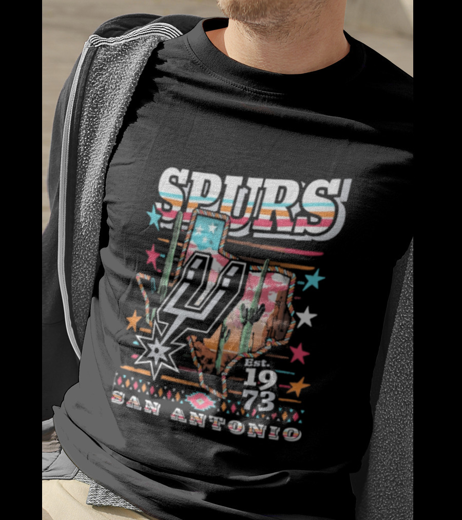 Spurs San Antonio 1973 Desert Cactus Stars Retro Western T-Shirt