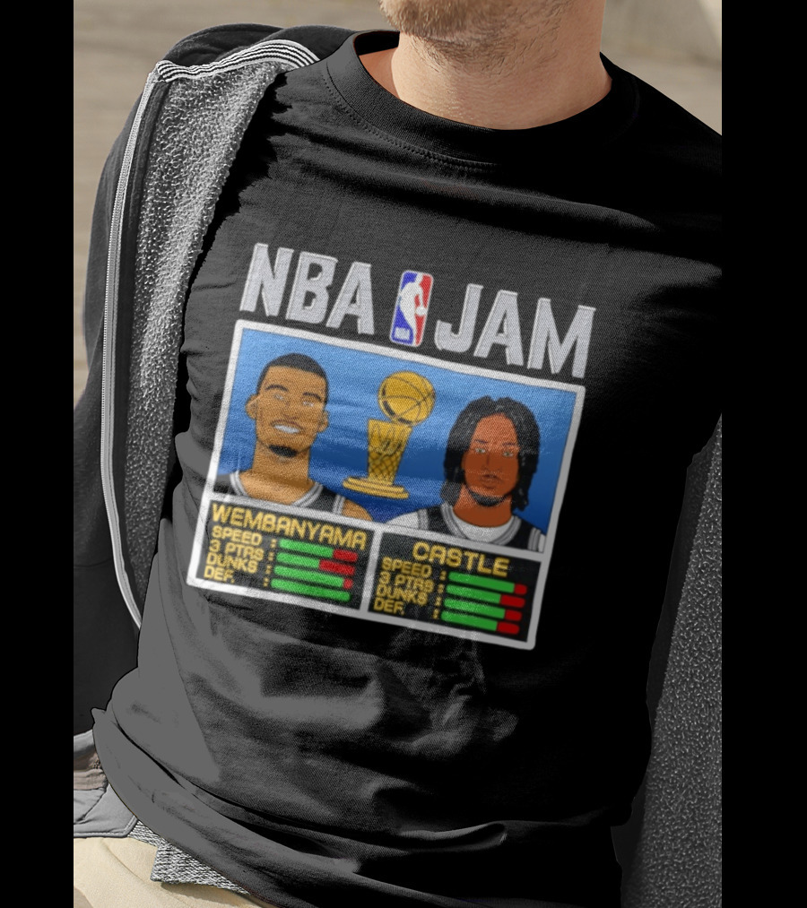 San Antonio Spurs Victor Wembanyama Stephon Castle NBA Jam Style Stats T-Shirt