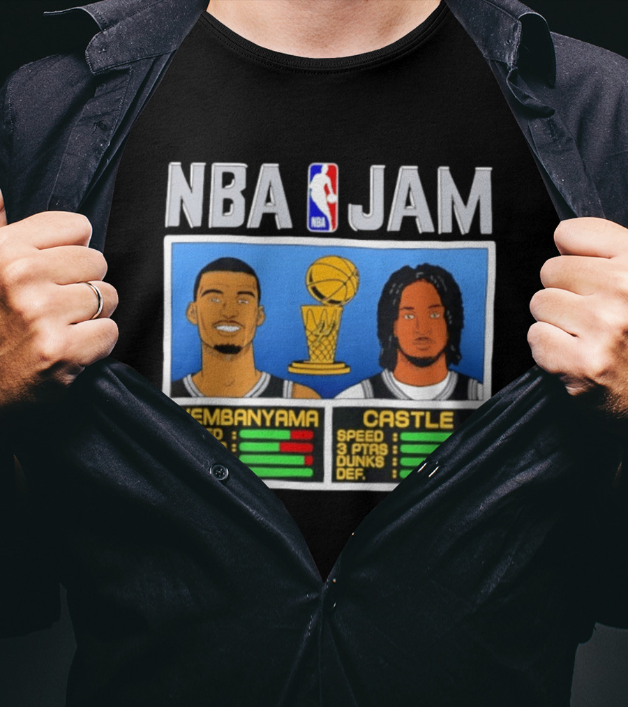 San Antonio Spurs Victor Wembanyama Stephon Castle NBA Jam Style Stats T-Shirt