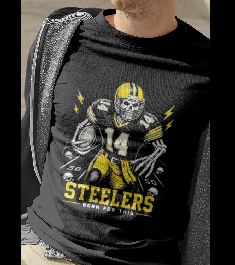 Steelers Born For This Skull Football Player 14 T-Shirt