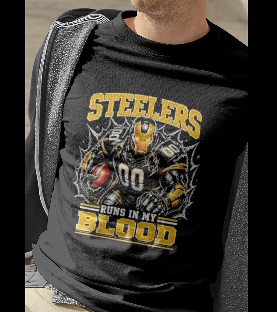 Steelers Runs In My Blood Iron Man Football Fusion T-Shirt