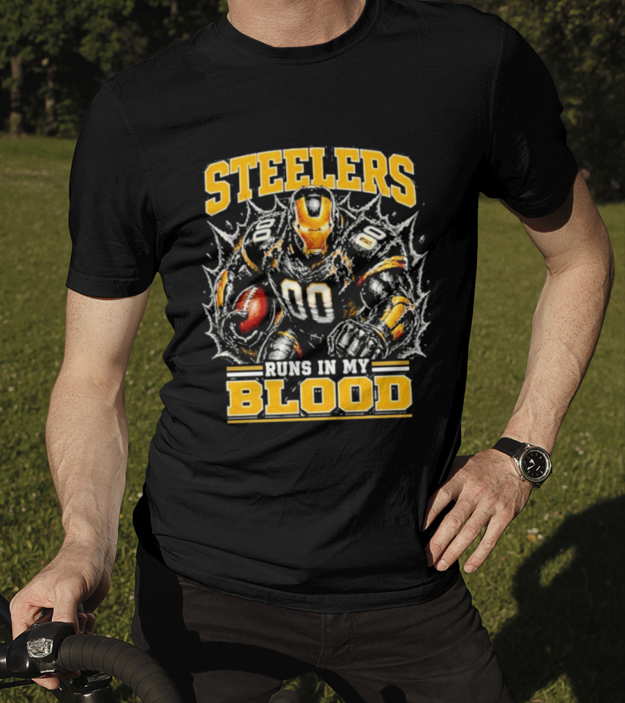 Steelers Runs In My Blood Iron Man Football Fusion T-Shirt