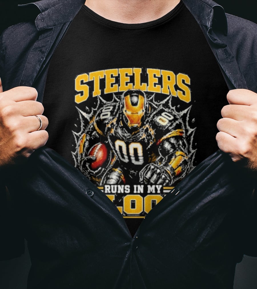 Steelers Runs In My Blood Iron Man Football Fusion T-Shirt