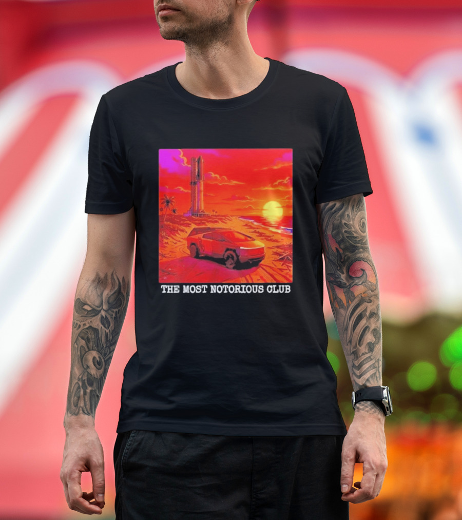 Tesla Cybertruck Sunset Beach Tower The Most Notorious Club T-Shirt