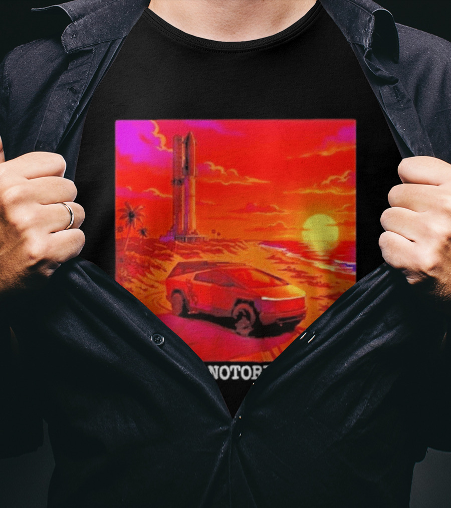 Tesla Cybertruck Sunset Beach Tower The Most Notorious Club T-Shirt