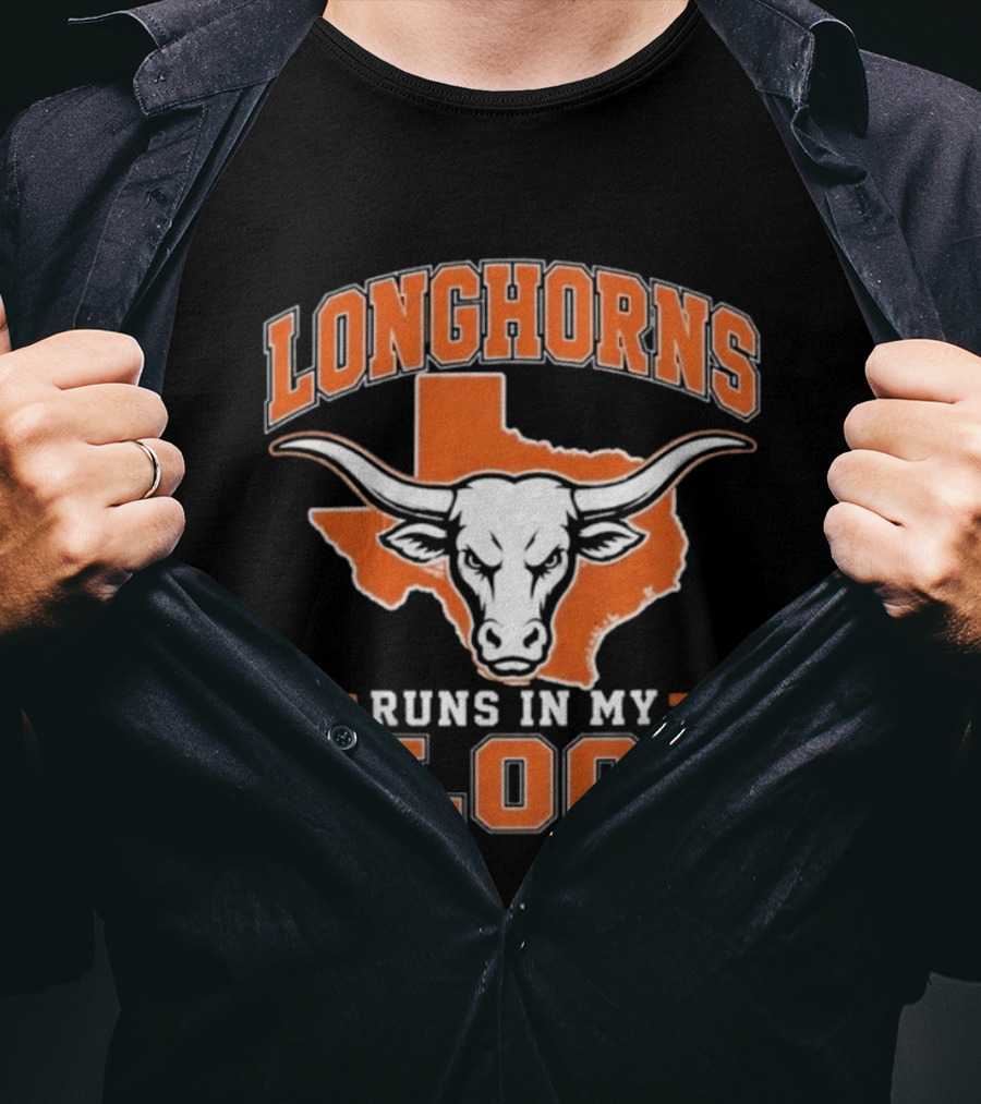 Texas Longhorns Runs In My Blood Longhorn Bull NCAA University Of Texas T-Shirt
