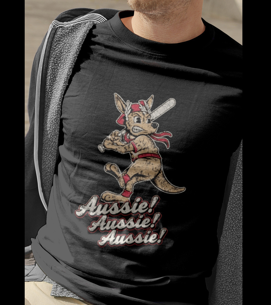 Aussie Aussie Aussie Kangaroo Baseball Player Iconic Sports Pose T-Shirt