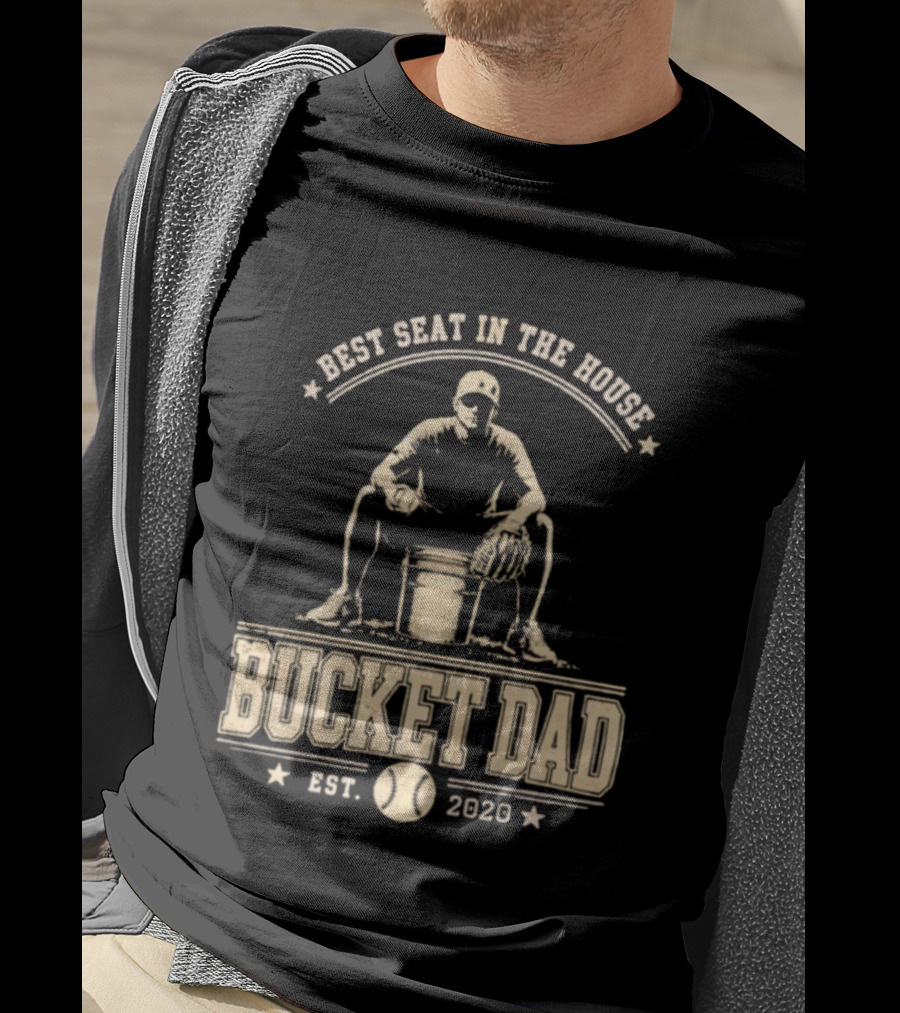 Best Seat In The House Bucket Dad Est 2020 Baseball Coaching T-Shirt