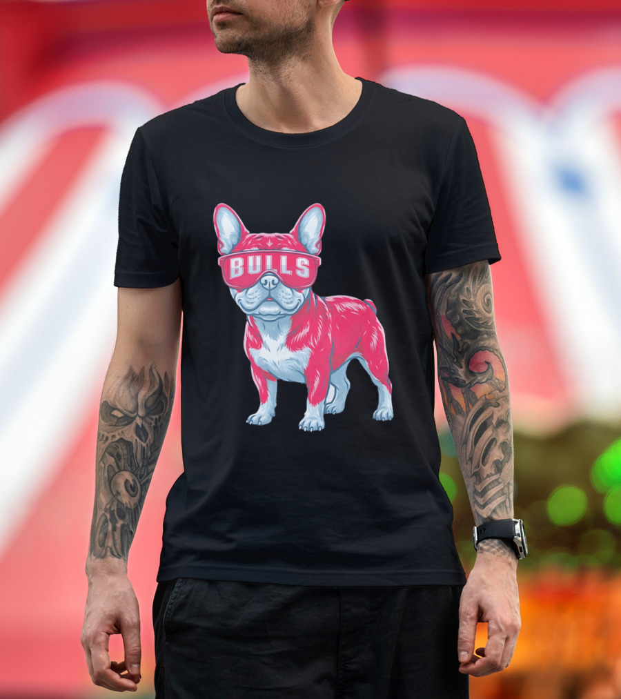 Chicago Bulls French Bulldog Wearing Bulls Glasses T-Shirt