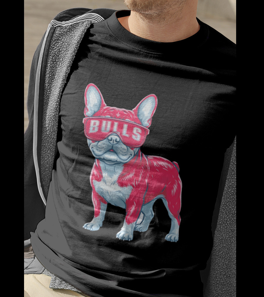 Chicago Bulls French Bulldog Wearing Bulls Glasses T-Shirt