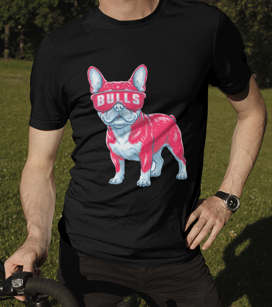 Chicago Bulls French Bulldog Wearing Bulls Glasses T-Shirt